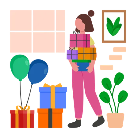 Fille recevant des cadeaux de Noël  Illustration