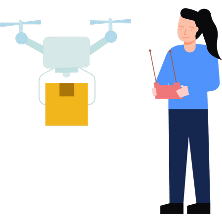 Fille recevant un colis par drone  Illustration