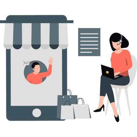 Fille recevant une commande en ligne  Illustration