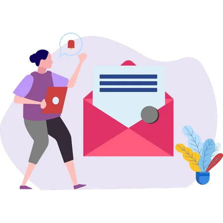 Fille recevant une notification par e-mail  Illustration