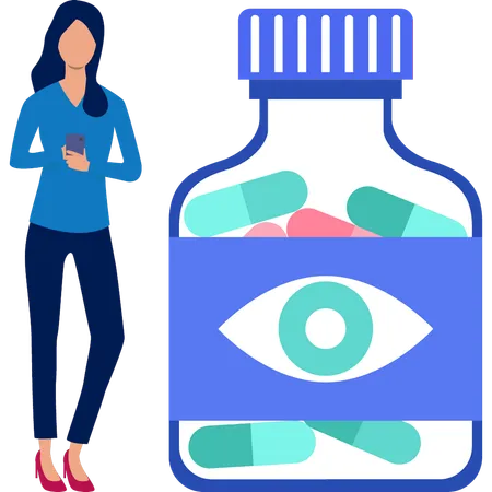 Une fille cherche des médicaments en ligne  Illustration