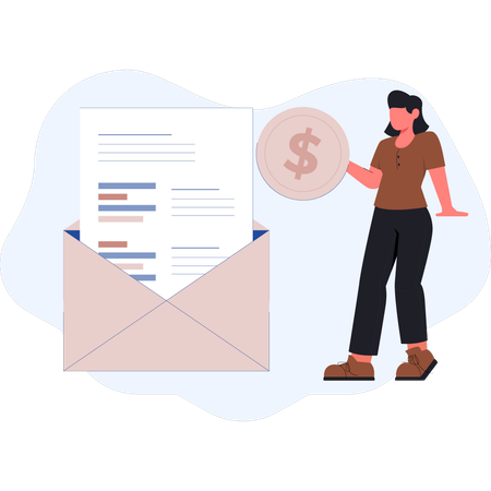 Fille à la recherche d'un courrier électronique financier  Illustration