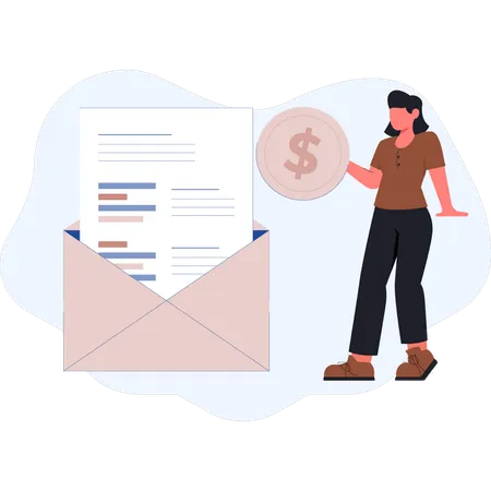 Fille à la recherche d'un courrier électronique financier  Illustration