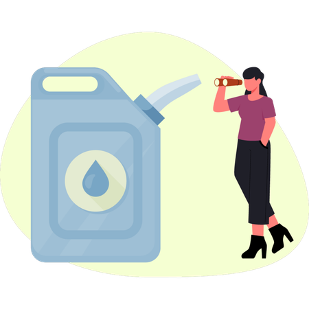 Une fille regarde le pistolet de la pompe à essence  Illustration