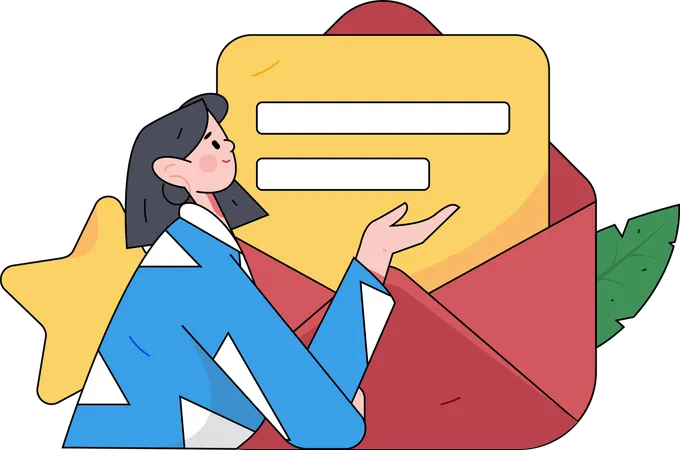 Fille recevant une notification par e-mail  Illustration