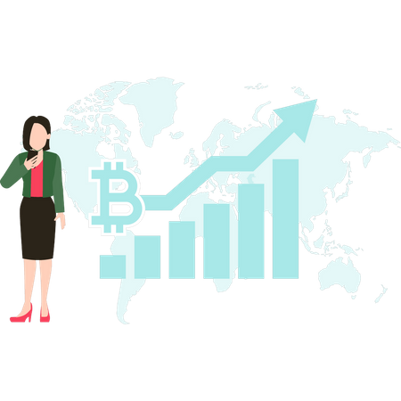 Fille regardant le graphique bitcoin  Illustration
