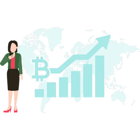 Fille regardant le graphique bitcoin  Illustration