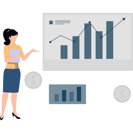 Fille regardant l'analyse commerciale.  Illustration