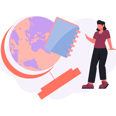 Fille regardant une carte du monde  Illustration