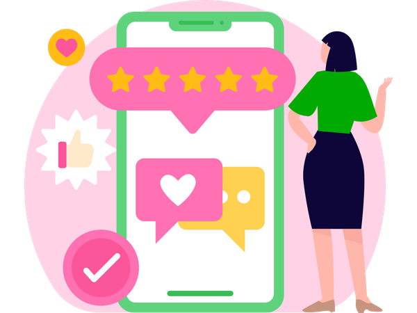 Fille regardant un client satisfait  Illustration