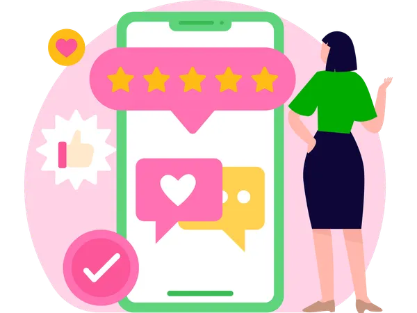 Fille regardant un client satisfait  Illustration