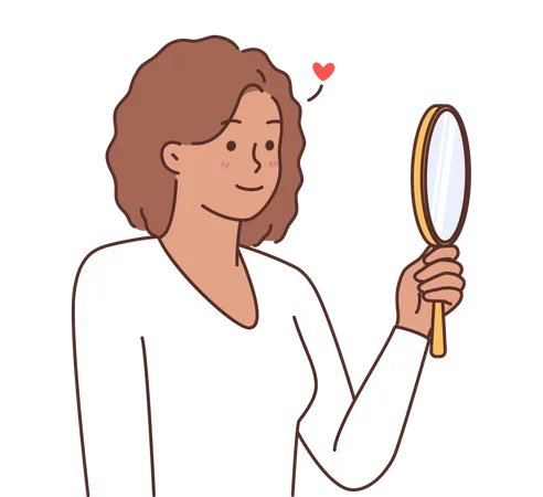 Fille regardant dans un miroir à main  Illustration