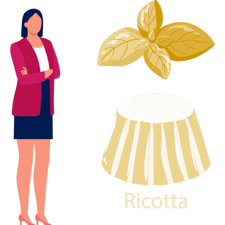 Fille regardant du fromage ricotta jaune  Illustration