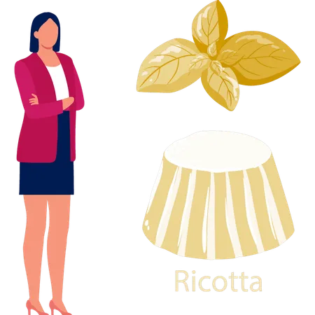 Fille regardant du fromage ricotta jaune  Illustration