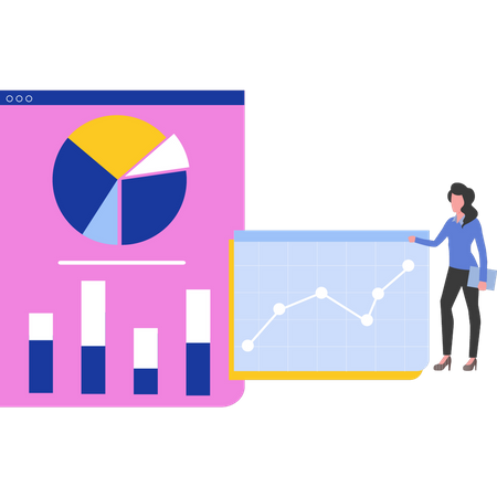 Fille regardant l'analyse graphique  Illustration