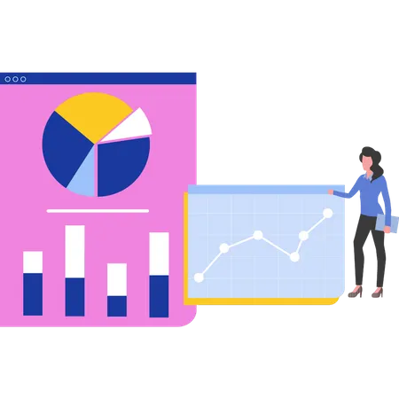 Fille regardant l'analyse graphique  Illustration