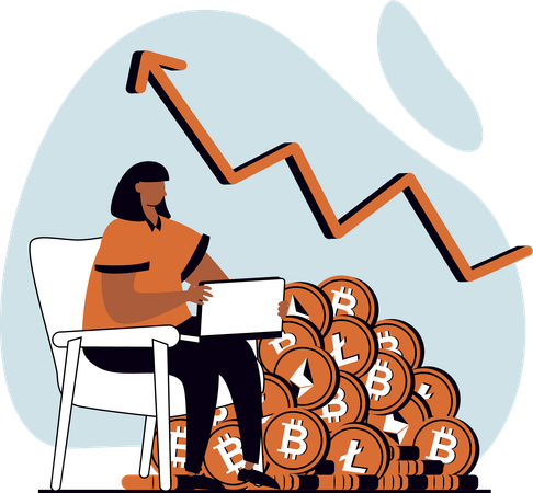 Fille regardant la croissance du bitcoin  Illustration