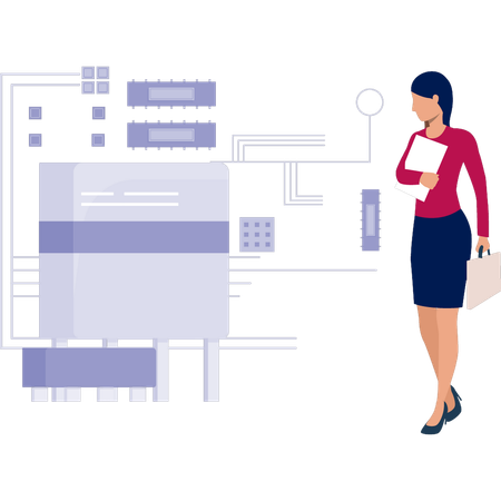 Fille regardant le contrôle de l'apprentissage automatique des big data  Illustration