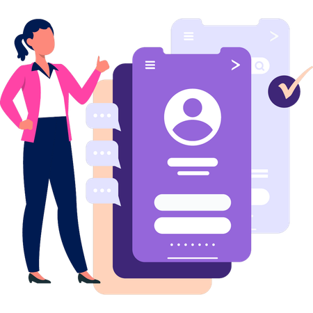 Fille regardant le profil utilisateur  Illustration