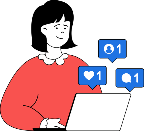 Fille regardant les likes sur les réseaux sociaux  Illustration