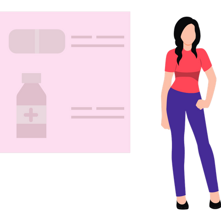 Fille regardant une prescription de médicaments  Illustration