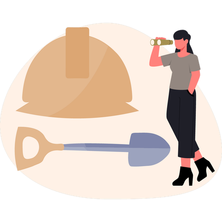 Fille regardant un outil de construction  Illustration