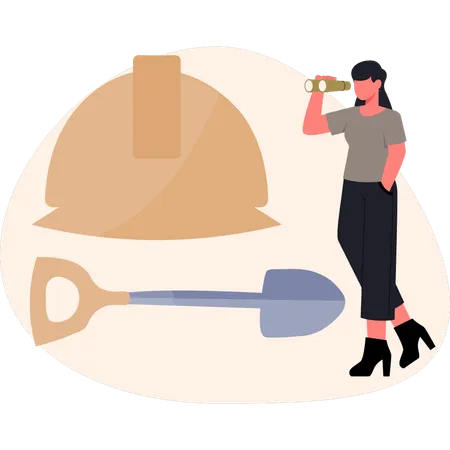 Fille regardant un outil de construction  Illustration