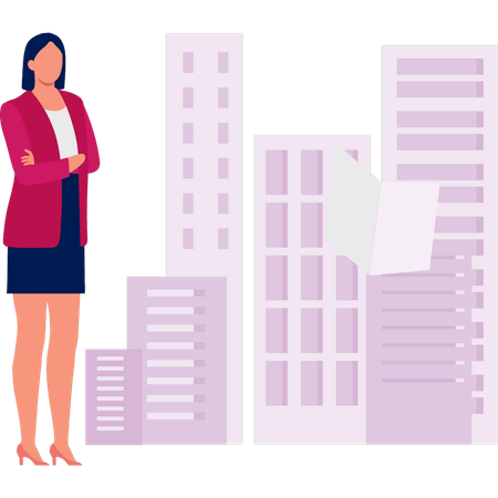 Fille regardant un bien immobilier  Illustration