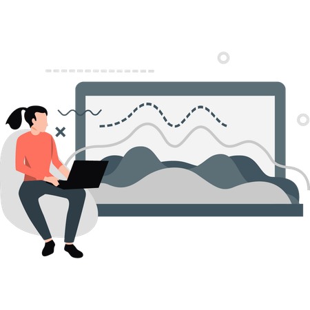 Fille regardant un graphique de gestion d'entreprise  Illustration