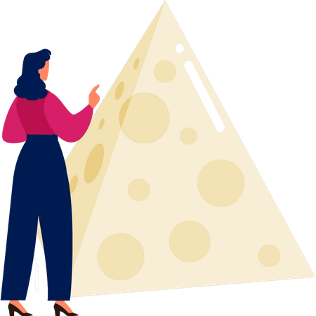 Fille regardant un fromage triangulaire  Illustration