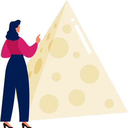 Fille regardant un fromage triangulaire  Illustration