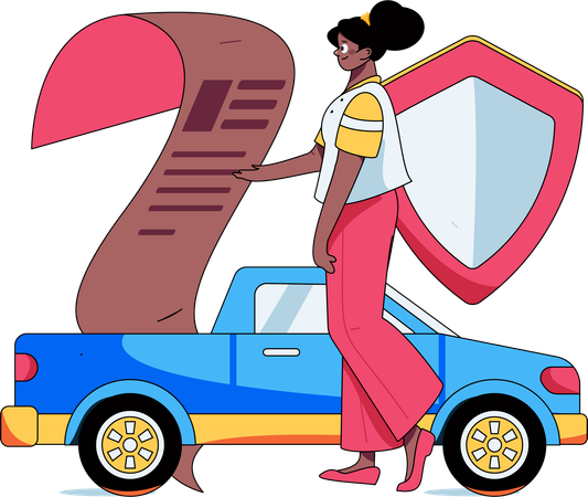 Fille à la recherche de papier d'assurance automobile  Illustration