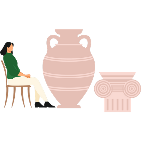 La fille regarde le vase  Illustration