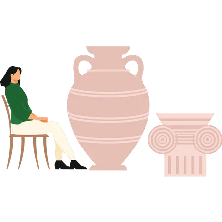 La fille regarde le vase  Illustration