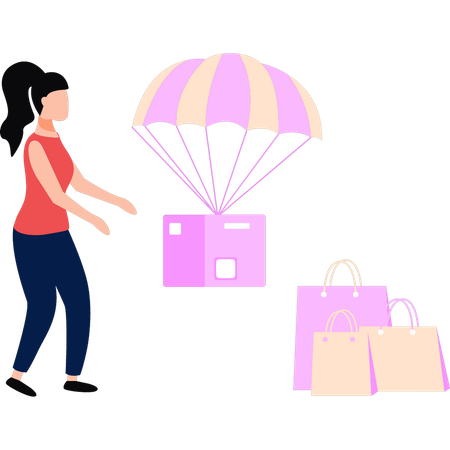 La fille regarde la livraison de parachute  Illustration