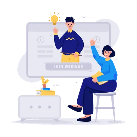 Fille rejoignant un webinaire éducatif  Illustration