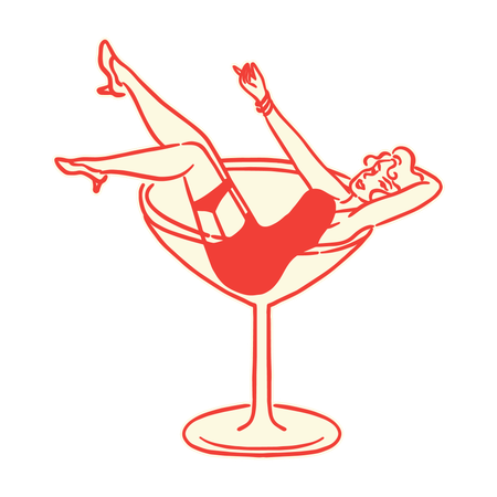 Fille relaxante dans un verre à cocktail rétro  Illustration