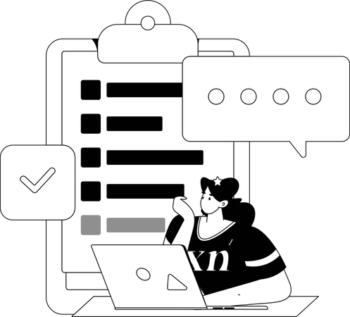 Fille remplissant un formulaire de commentaires client  Illustration