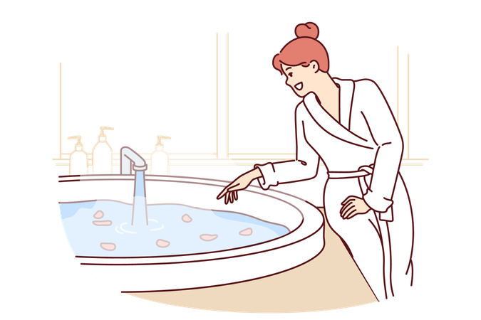 La fille remplit la baignoire d'eau  Illustration