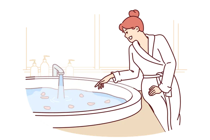 La fille remplit la baignoire d'eau  Illustration