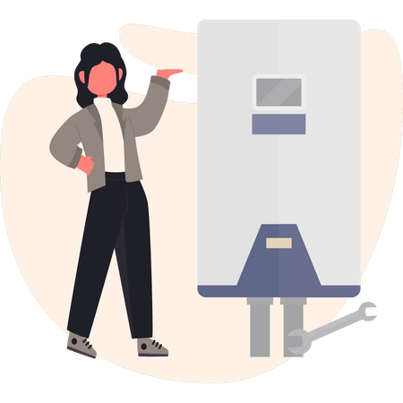 Fille réparant un tuyau de geyser  Illustration