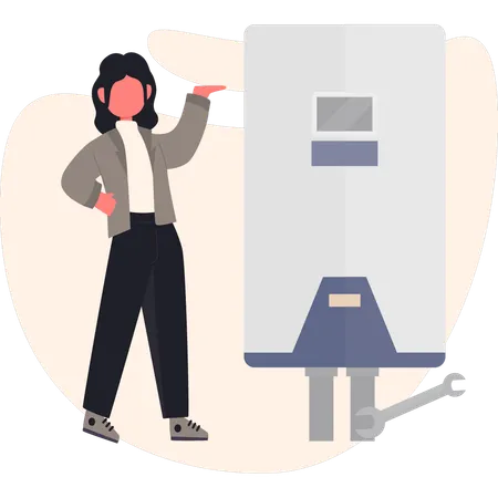 Fille réparant un tuyau de geyser  Illustration
