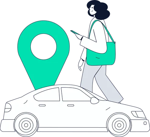 Fille réservant un taxi en ligne  Illustration