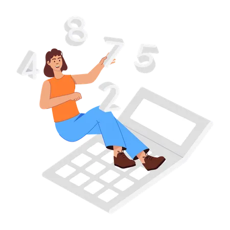 Fille résolvant un calcul mathématique  Illustration