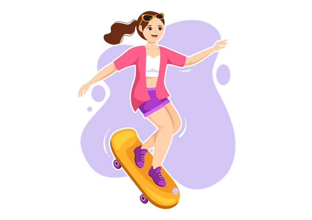 Fille roulant sur une planche à roulettes  Illustration