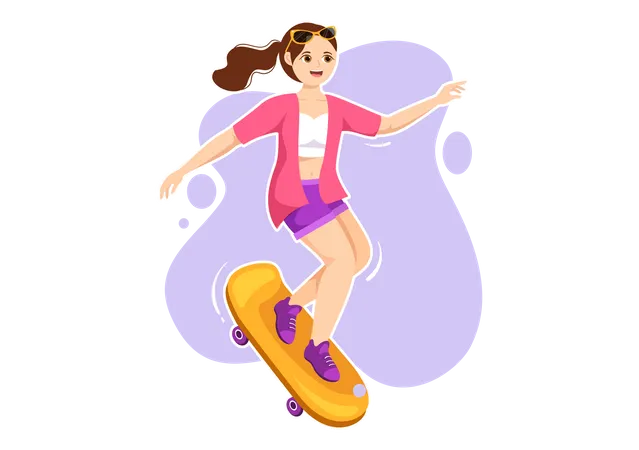 Fille roulant sur une planche à roulettes  Illustration