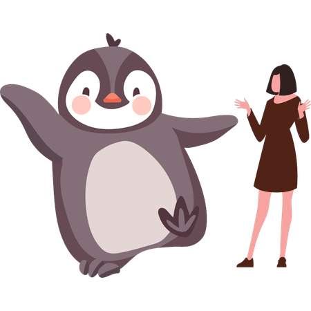 La fille s'amuse avec le pingouin  Illustration