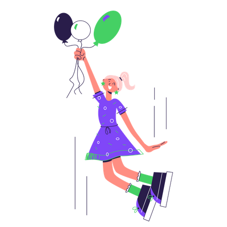 Fille sautant avec des ballons  Illustration