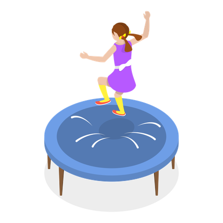 Fille sautant sur le trampoline  Illustration