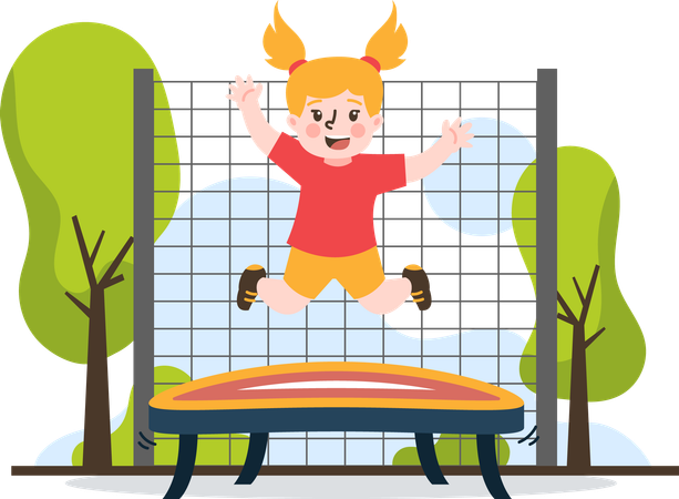 Fille sautant sur le trampoline  Illustration